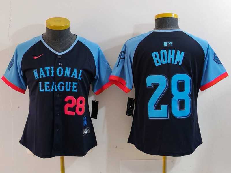 Womens Philadelphia Phillies #28 Alec Bohm Number Navy 2024 All Star Limited Stitched Jersey